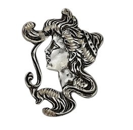 Vintage Sterling Silver Art Nouveau Style Repousse Brooch Lady Bust