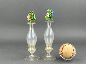 Venetian Opalescent Art Glass Parfume Decanter, Pair