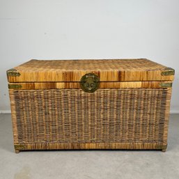 Vintage Wicker And Brass Storage Trunk