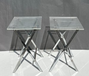 Vintage Pair Mid Century Lucite And Chrome Tray Tables