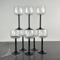 French Clear And Black Glass Stemware - Wine Glasses