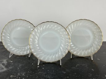 3 White And Gold Rim FireKing Plates