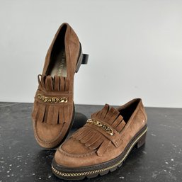 Stuart Weitzman Brown Platform Loafers With Brass Hardware Size 8