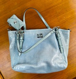 Coach Embossed Croc Light Blue Leather Handbag