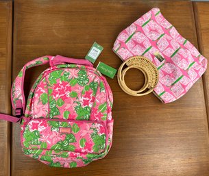 New With Tags Lilly Pulitzer Backpack And Rattan Handle Handbag