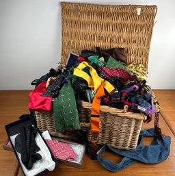 Massive Assortment Of Mens Designer Dress Accessories, Ties, Bow Ties, Scarves (large Basket Completely Full)