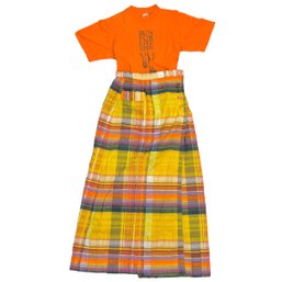 Cool Vintage Madras Maxi Skirt And Graphic T-shirt