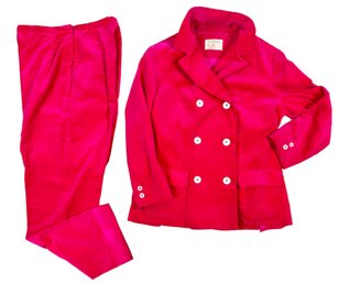 Vintage Lord & Taylor Magenta Pink Velour Pant Suit !