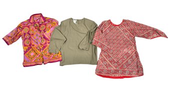 Three Vintage Ladies Tops, Pucci Style, Dashiki, And Dress Top