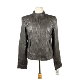 Andrew Marc, Womens Brown Leather Moto Jacket New With Tags, Size Medium