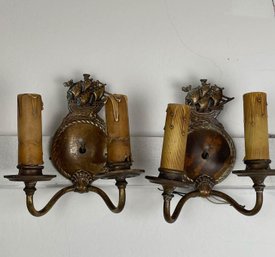 Antique Two Light Ship Sconces Pair