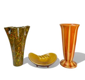 Mid Century Ceramic Vases And Treasure Craft Ashtray