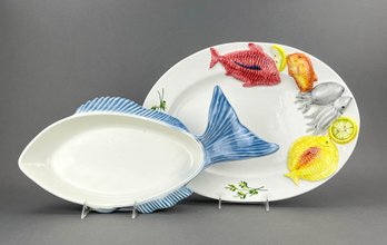 Italian Ceramic Serving Plates With Fish Motif