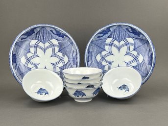 Asian Bowls In Blue And White Glaze