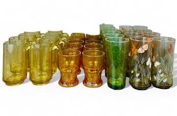 Retro Glassware Amber, Green, Yellow, Butterfly