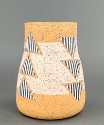 Vintage Southwestern Stoneware Vase With Triangle Pattern