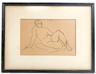 Female FIgurative Contour Ink Drawing, Signed And Framed