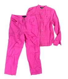 Ralph Lauren Womens White Linen Shirt And Pants - Hot Pink