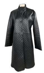 Chanel Style Hilary Radley Black Quilted Leather 3/4 Length Coat Or Jacket