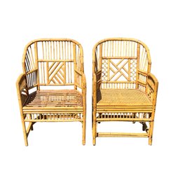 Mid Century Brighton Style Bamboo Rattan Arm Chairs
