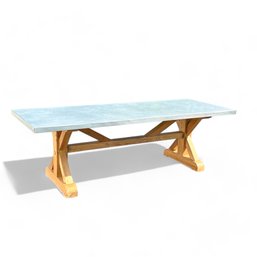 Zinc Top And Teak Base Dining Table