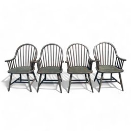 Windsor Arm Chairs With Distressed Grey And Red Undertone Paint