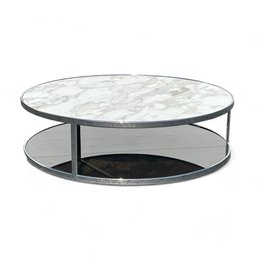 Minotti Huber Coffee Table With Marble Top, Smoked Glass And Chrome Base