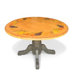 Unique 50' Round Dining Table In Pine With Hand Painted Fruit Motif