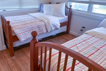 Pair Of Twin Stanley Beds, One Trundle Bed, On With Storage. LInens And Mattresses Included