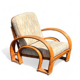 Mid Century Bamboo Rattan Horse Shoe Lounge Chair