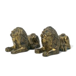 Early, Antique Brass Lion Bookends Or Door Stops