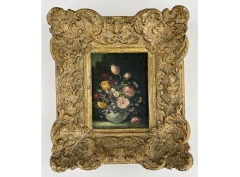 Antique Original Oil On Canvas In Gilt Frame Of Floral Arrangement, Signed