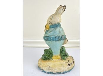 Vintage Cast Iron Painted Bunny Rabbit Doorstop