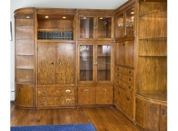 Drexel Solid Wood And Glass Shelving, Comprehensive Wall Unit With Bar And Stereo Storage