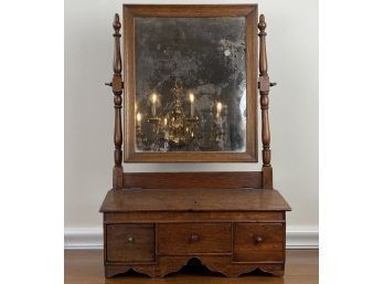 Old Antique Oak Wood Jewelry Chest Or Dresser Top Shaving Mirror