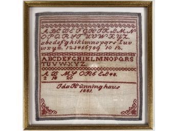 Antique 1881 Framed Alphabet Letters Sampler #1