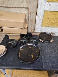 New Black And Gold Dishware Lot C2