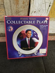 Historic Victory Collectable Obama Porcelain Plate 22K Gold Rim In Box C1