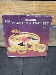 Bamboo Coaster & Tray Set New In Box D3