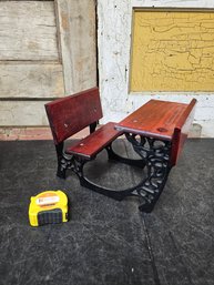 Vtg Cast Iron/wood Doll School Desk Bench JB