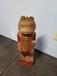 Vtg. Carved Wood Frog Statue