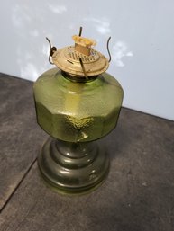 Vtg Green Glass Oil Lamp