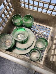 Vintage MCM Anchor Hocking Forest Green Cups And Saucers With Org. Sticker!!