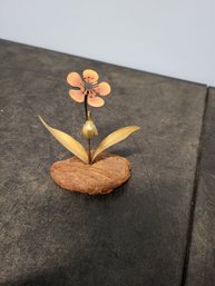 Vtg Mcm Flower Sculpture Enameled Metal And Wood