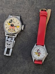2 Vtg Disney Mickey Mouse Watches (untested)
