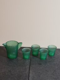 Nice Uranium Glass Lot Pitcher And Cups