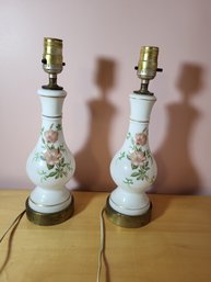 Pair Of Vtg Floral Painted Vases