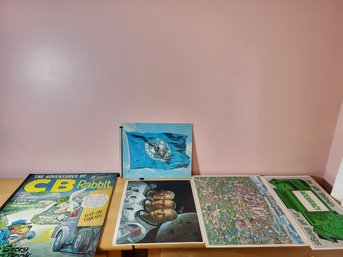 Vtg Posters CB Rabbit Trucker Coloring Book Advertising Ect.