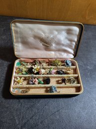 Vtg Clip On Earring Jewlery Lot Blue Case B1