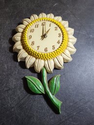 Vintage 1967 Sexton Cast Aluminum Sunflower Wall Clock B1